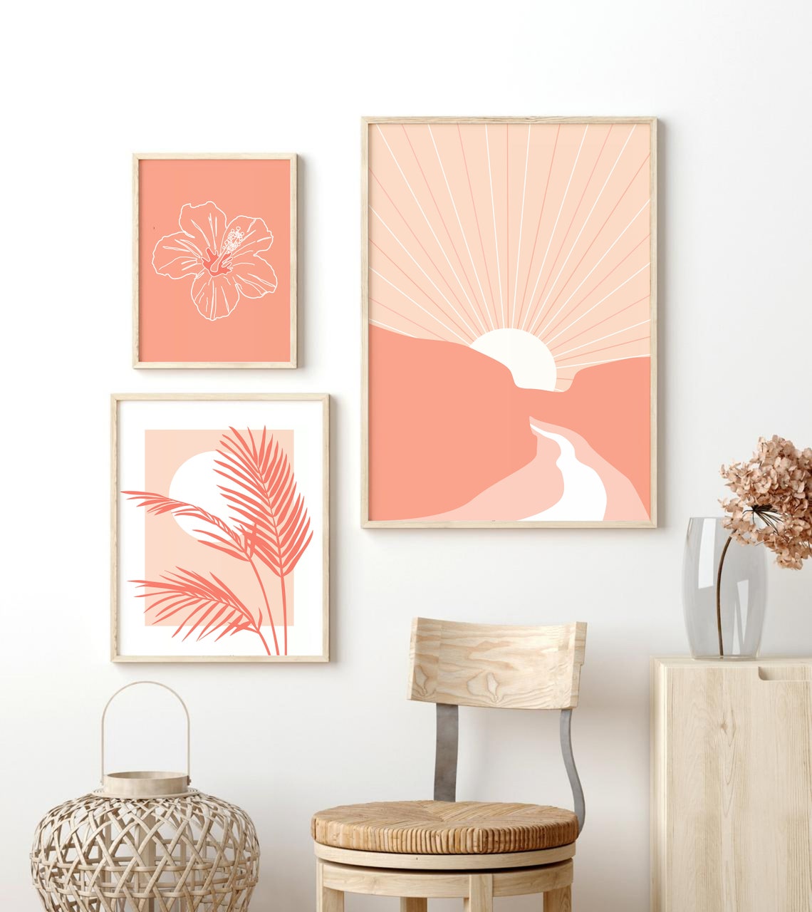 Boho Abstract Set of 3 Prints, PRINTABLE Wall Art, Peachy Boho Wall ...