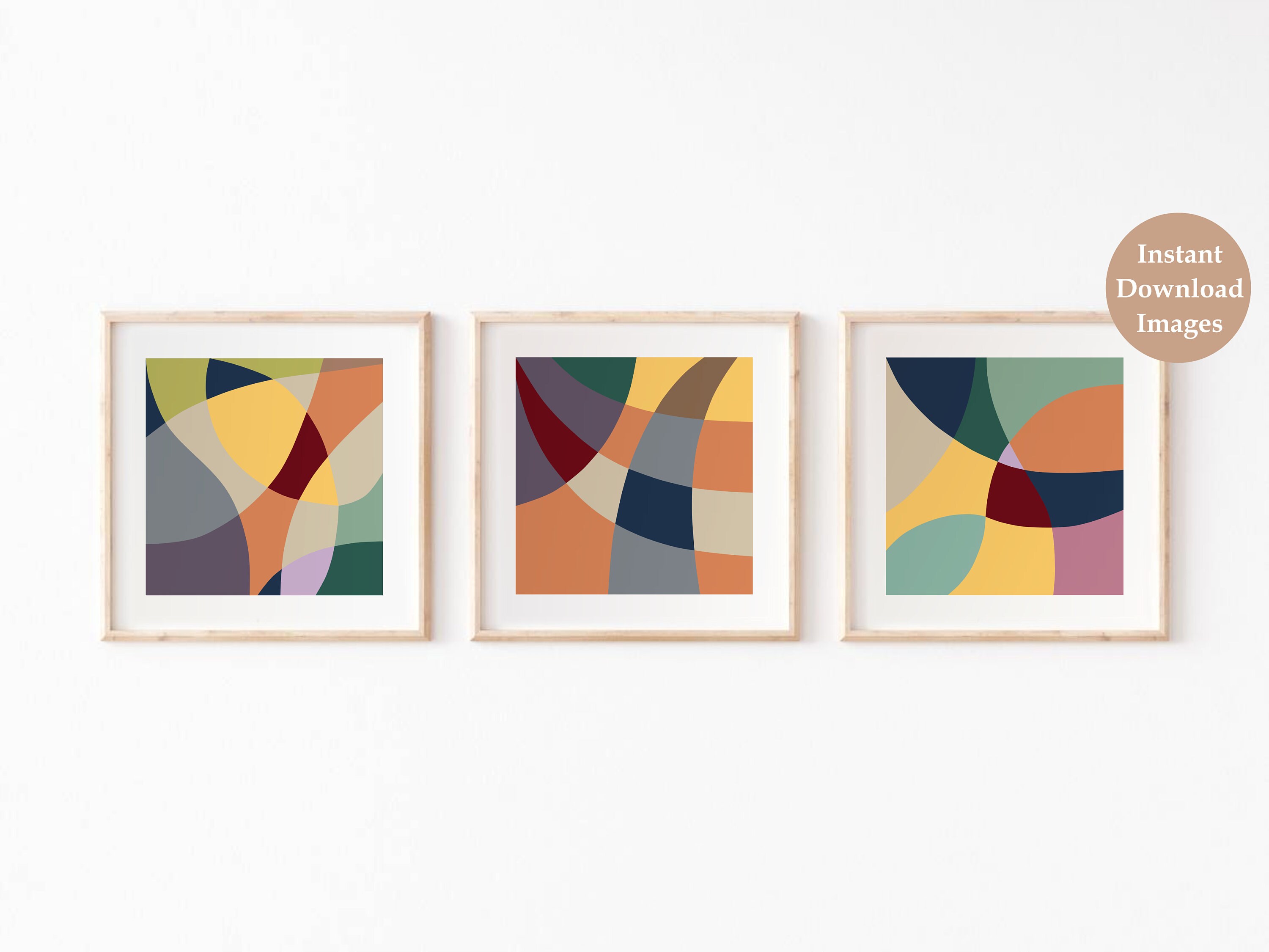 Square Abstract Art Prints Set of 3 Printable Geometric Wall Etsy