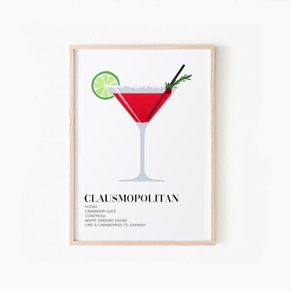 Holiday Cocktail Print, Christmas Clausmopolitan Printable Wall