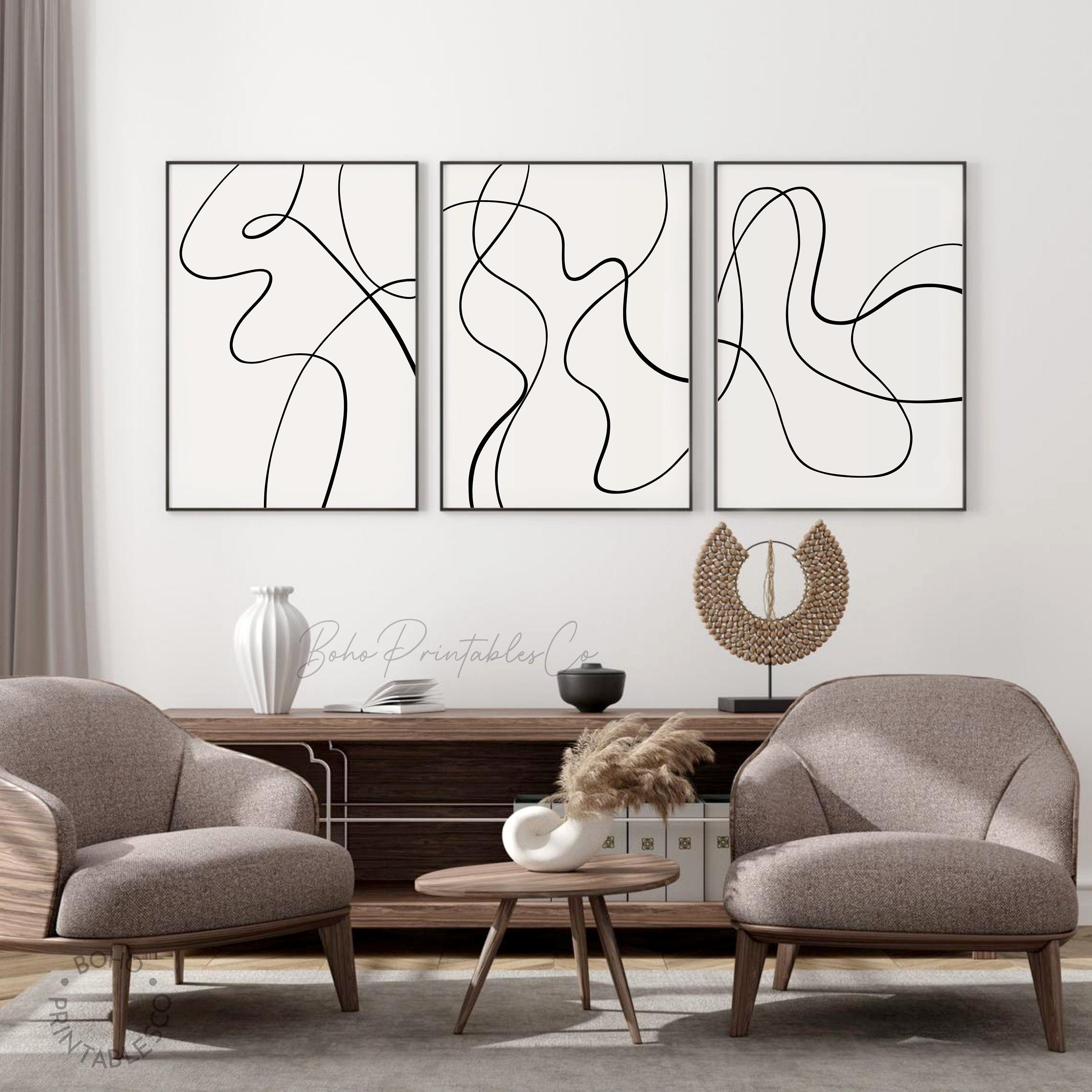 Abstract Line Art Print Set of 3, Minimalist Gallery Wall Set, DIGITAL ...