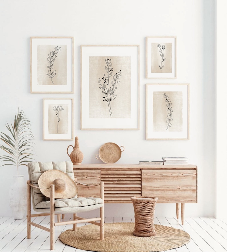 Botanical Line Art Print Set of 5 Neutral Printable Wall Art - Etsy