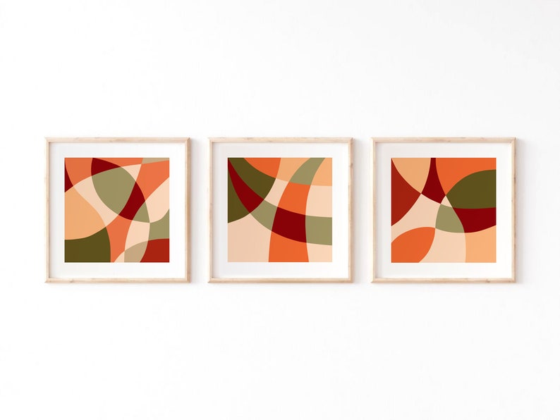 Square Prints Set of 3, Square Abstract Printable Wall Art, Terracotta ...