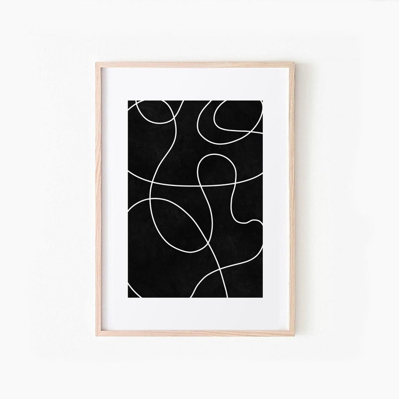 Svartvitt minimalistiskt tryck set om 2, abstrakt linjekonst, digital nedladdning, klotterlinjeteckningsaffischset, utskrivbar väggkonst bild 4