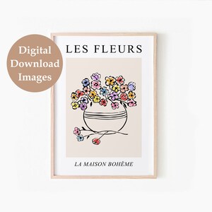 Les Fleurs Print, French Wall Art, DIGITAL DOWNLOAD, Abstract Flowers in Vase Print, Matisse Style Floral Line Drawing, Floral Wall Decor image 3
