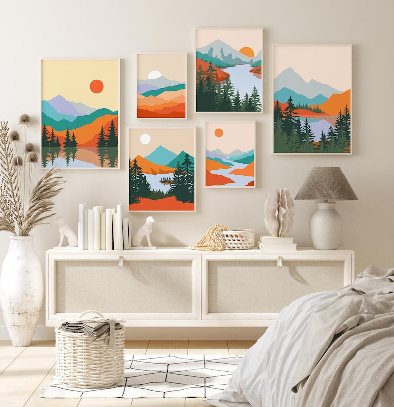 Boho Gallery Wall Set of 6 Prints DOWNLOAD, Abstract Landscape ...