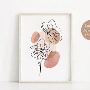 Abstract Flower Line Art Prints, Set of 3 Minimal Floral Line Drawing ...