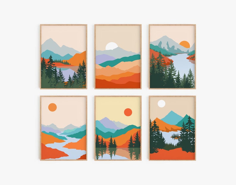 Boho Gallery Wall Set of 6 Prints DOWNLOAD, Abstract Landscape ...