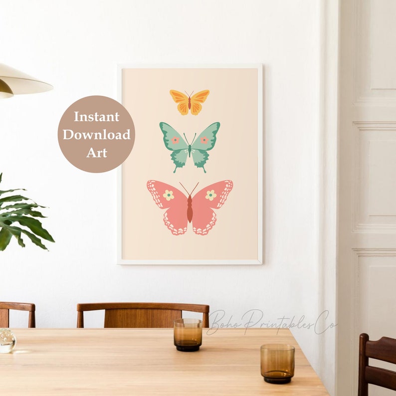 Retro Butterfly Print, Boho Butterfly Printable Wall Art, DIGITAL ...