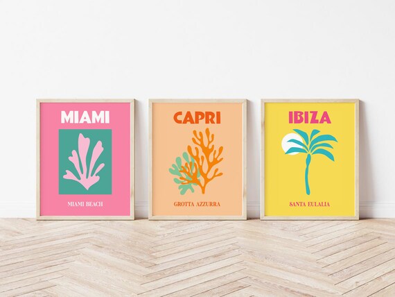 Retro Travel Print Set of 3, DIGITAL DOWNLOAD, Summer Travel