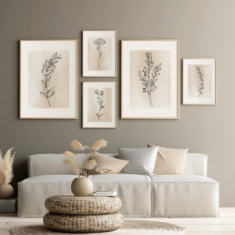 Botanical Line Art Print Set of 5 Neutral Printable Wall Art - Etsy