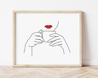 Coffee Line Art Print, Coffee Cup PRINTABLE Wall Art, Coffee One Line Drawing, DIGITAL DOWNLOAD, Coffee Bar Wall Art, Minimalist Print