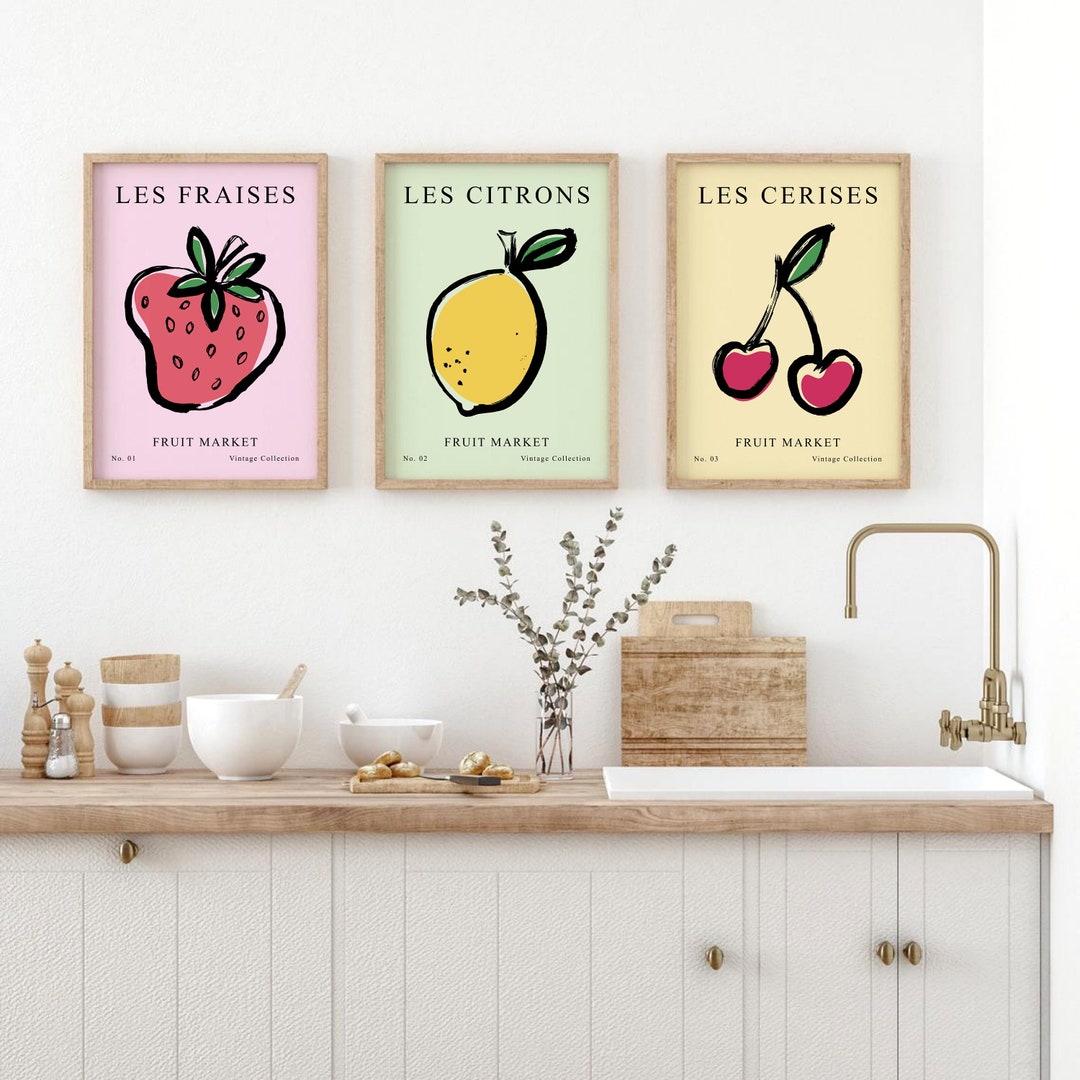 海外版 3冊GALLERY￼ 1冊cheri￼ Strawberry Lemon Cherry Print Set of 3, Fruit Market Printable