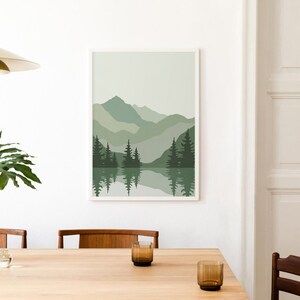 Sage Green Abstract Mountains Print, DIGITAL DOWNLOAD, Boho Landscape Printable Wall Art, Mid Century Modern Poster image 2