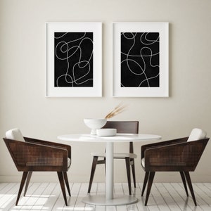 Svartvitt minimalistiskt tryck set om 2, abstrakt linjekonst, digital nedladdning, klotterlinjeteckningsaffischset, utskrivbar väggkonst bild 2