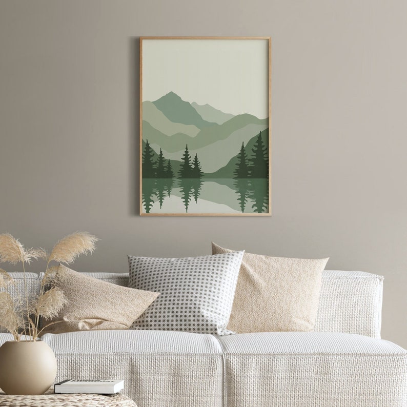 Sage Green Abstract Mountains Print, DIGITAL DOWNLOAD, Boho Landscape Printable Wall Art, Mid Century Modern Poster image 5