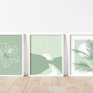 Sage Green Print Set of 3, Boho Gallery Wall Set, Abstract Printable ...