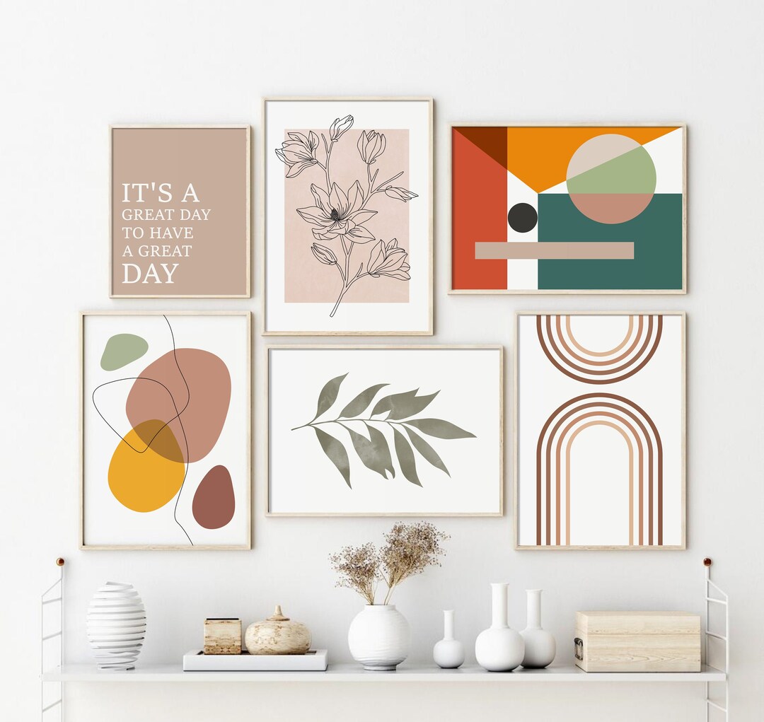 Mid Century Modern Art Print Set of 6, Gallery Wall Set, Geometric ...