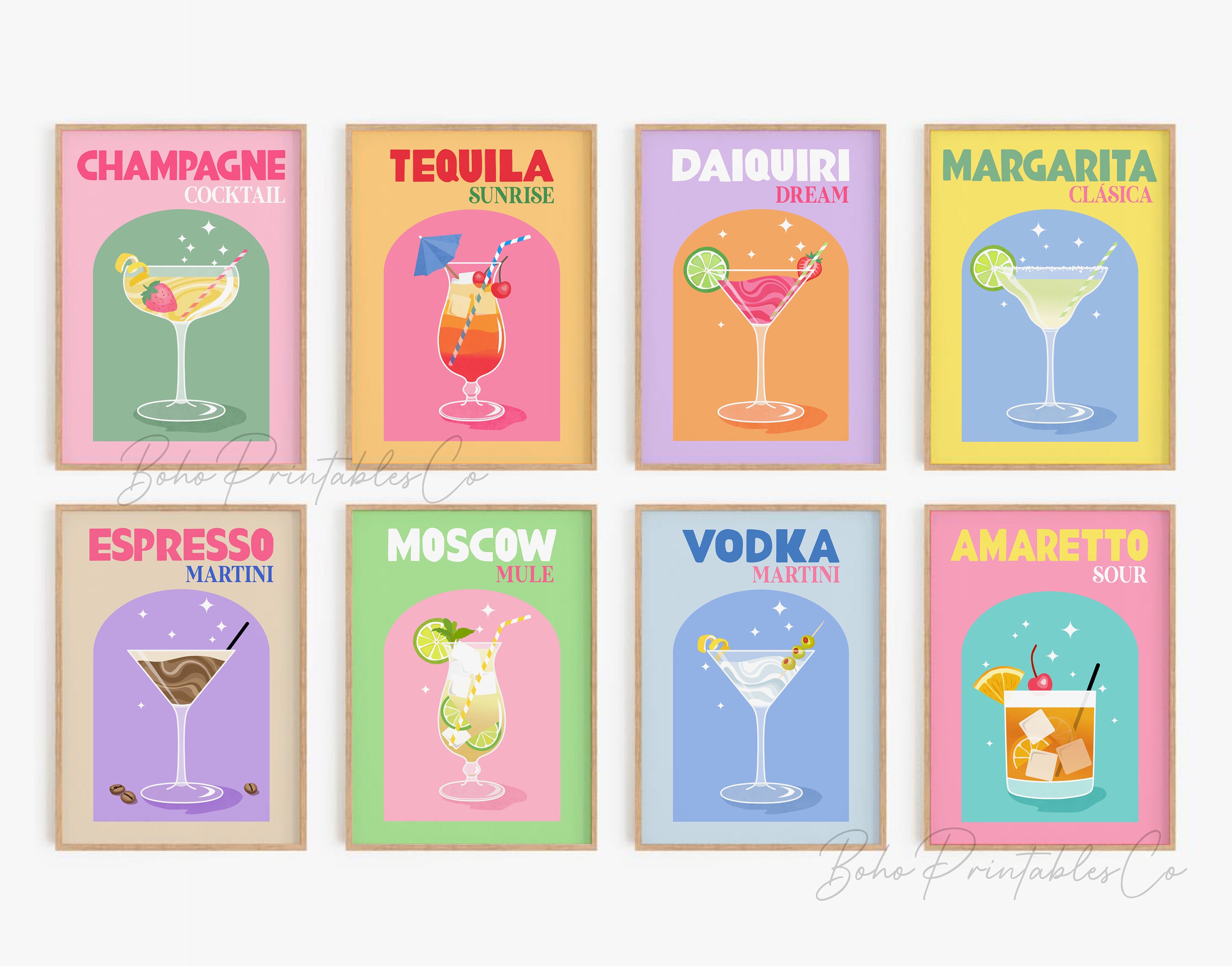 printable kitchen prints wall art, set of 6, hand... Cocktail Print Set of 8, Colorful Cocktail Printable Wall Art, DIGITAL ...