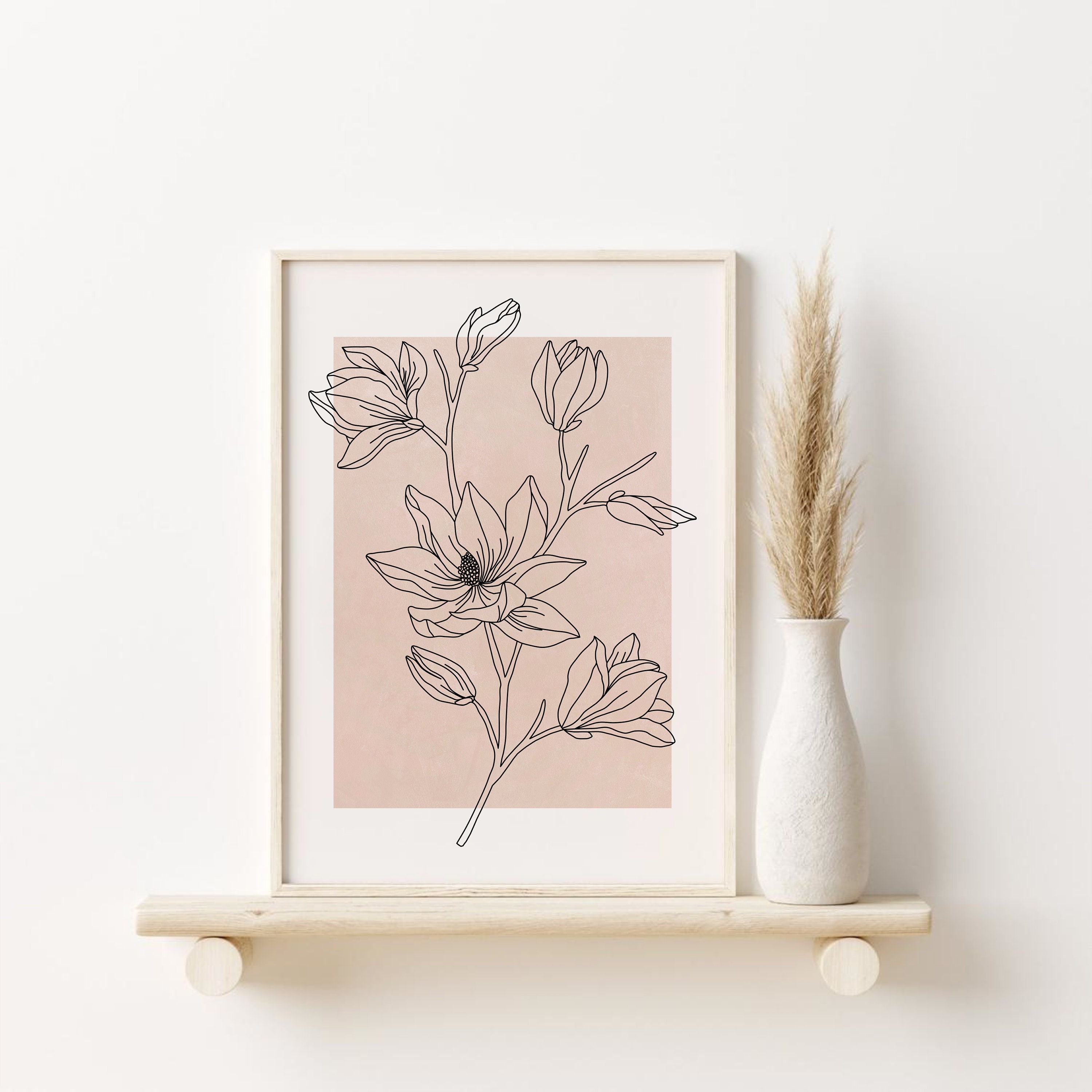 Botanical Line Art Print, Printable Wall Art, Neutral Tone Floral Line ...