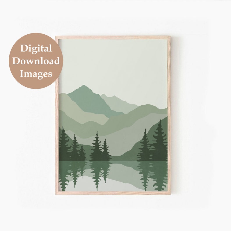 Sage Green Abstract Mountains Print, DIGITAL DOWNLOAD, Boho Landscape Printable Wall Art, Mid Century Modern Poster image 3