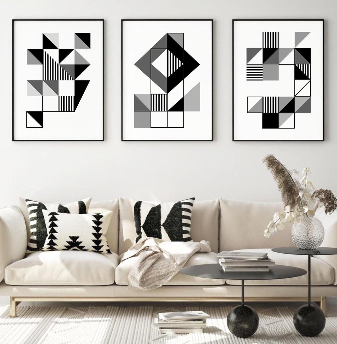 Black and White Abstract Print Set of 3, Geometric Abstract Printable ...
