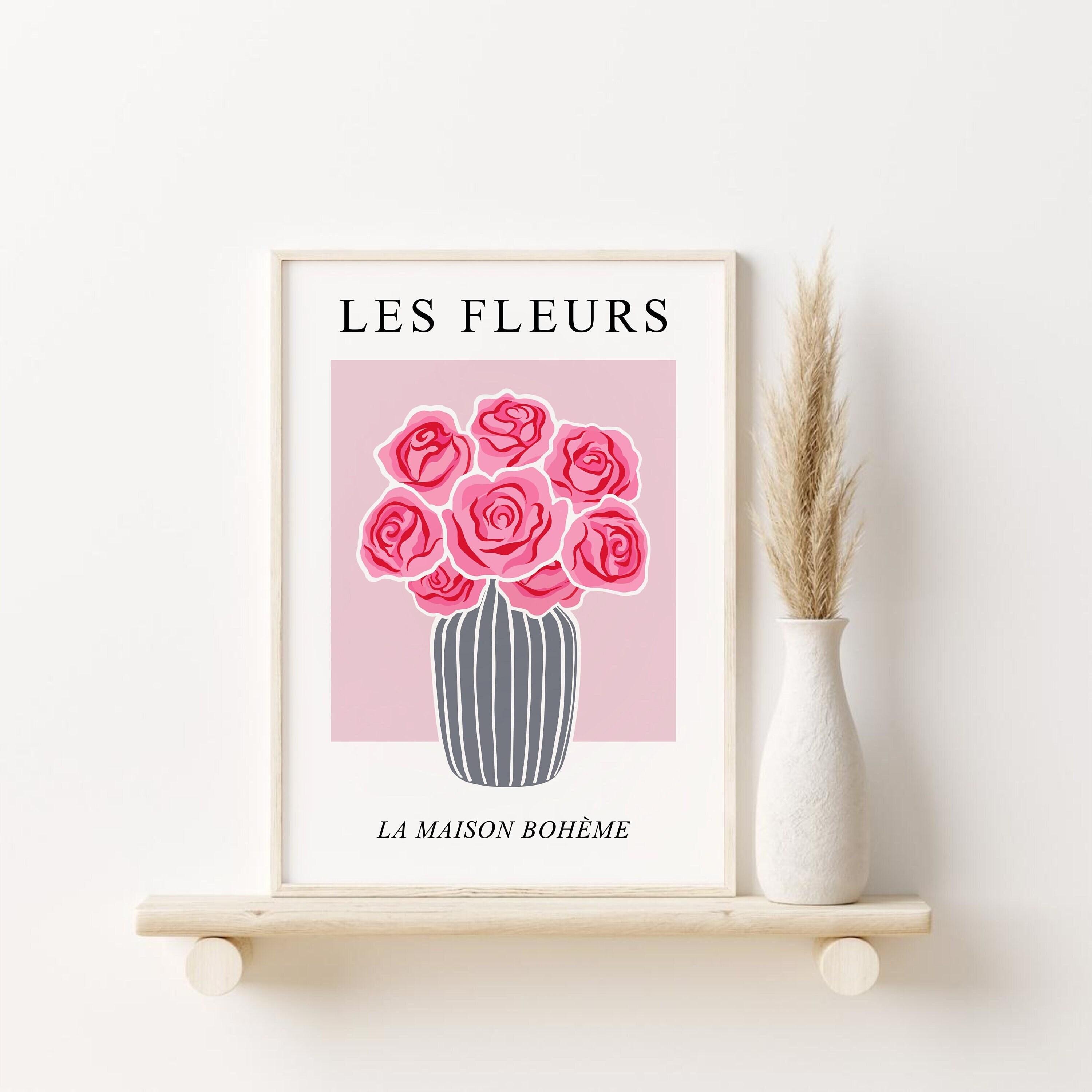 Les Fleurs Wall Print Printable Art for the Home Digital Download Pink Floral Poster