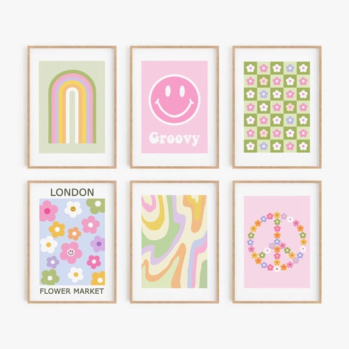Pink Gallery Wall Set Floral Art Print Set of 6 DIGITAL Etsy