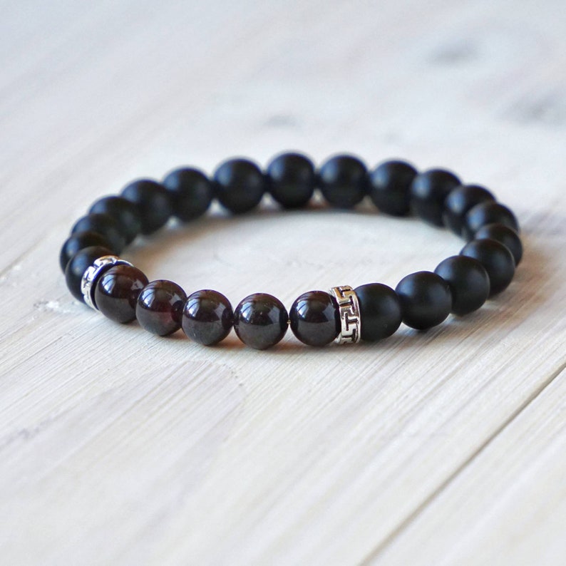 Shungite gemstone bracelet with Garnet beads for men and | Etsy