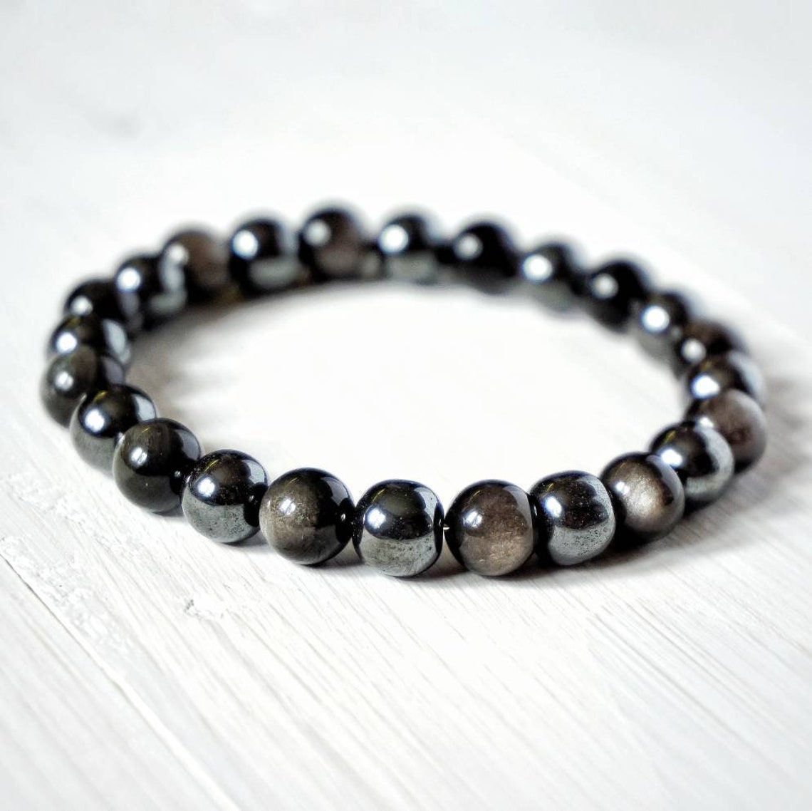 Obsidian hematite mens bracelet long distance relationship Etsy