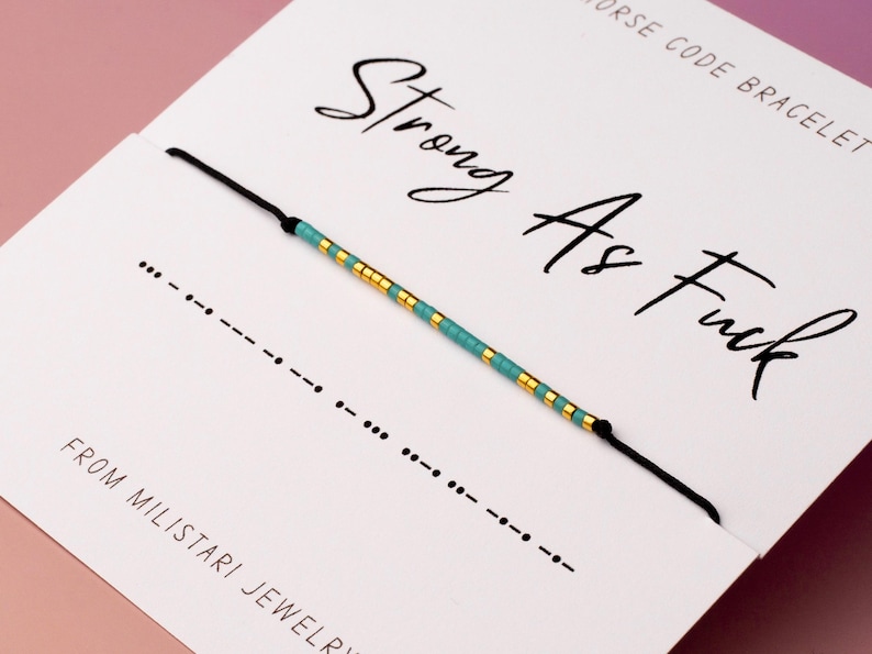 Strong As Fuck Morse Code Bracelet, Best Friend Gift, Friendship Bracelet, Empowerment Gift, Secret Message Bracelet, Feminist Gift image 4