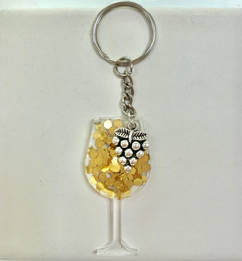 Wine Glass Key Chain With Charm Glitter and Sparkly Etsy