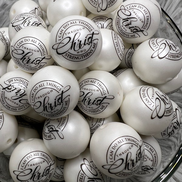 20mm Exclusive Large print “I can do all things thru Christ” Bubblegum Bead