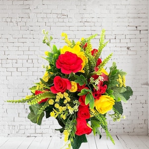 Cemetery Cone Yellow  Red Roses Memorial   Grave Vase arrangements
