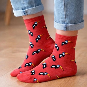 Tukan Socken – Bunte Socken mit Tukan Design – Farbenfrohe Statement Socken – Geschenk für Vogelliebhaber