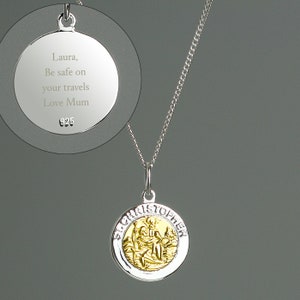 9ct Solid Gold St Christopher on Sterling Silver Personalised Leather Necklace 