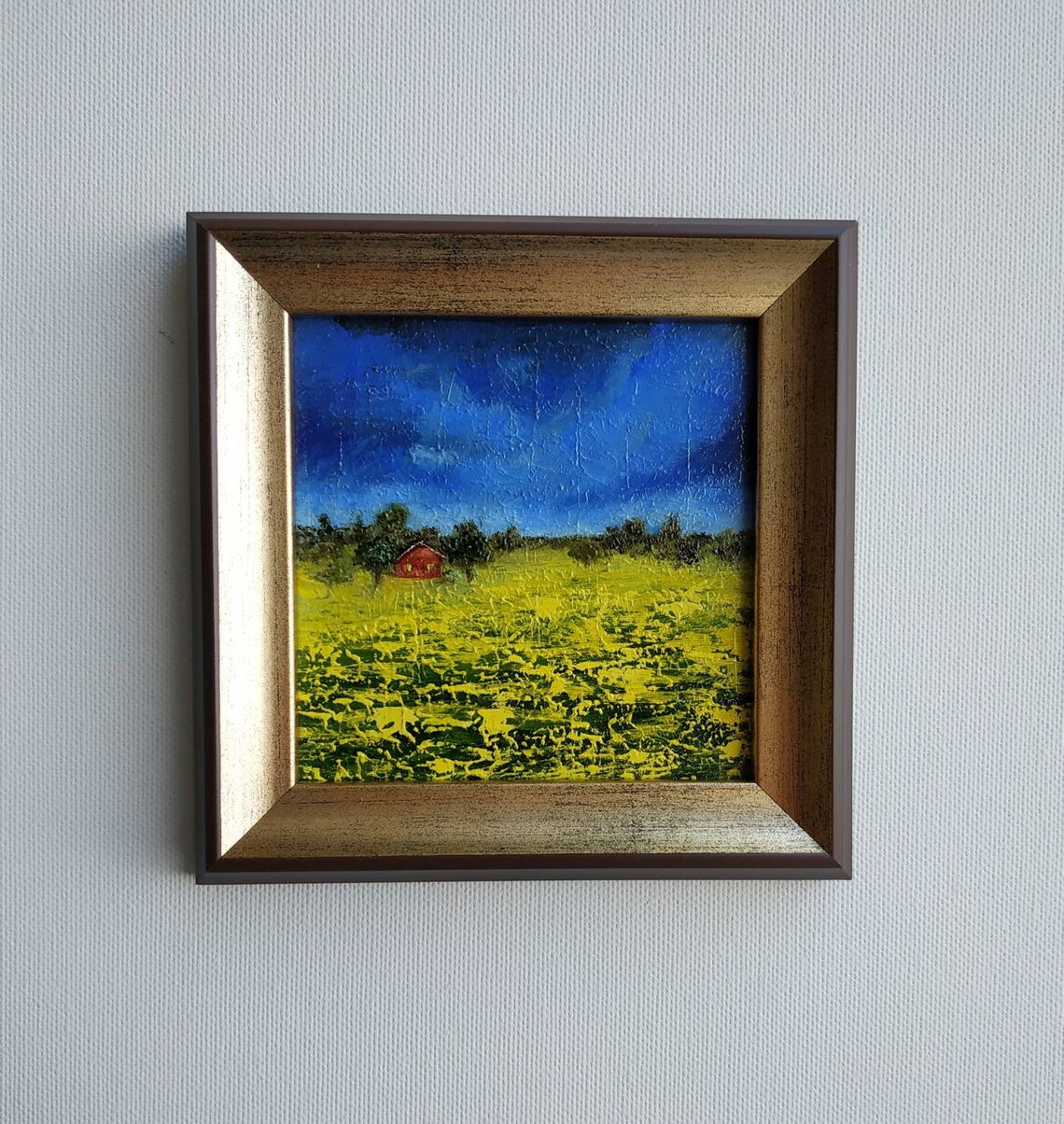 Small oil painting original 4x4 framed landscape with barn in Etsy