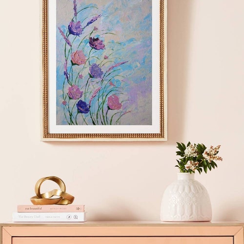 Abstract wildflowers painting original on canvas, meadow flowers impasto painting, blush pink floral art, gift shops for her