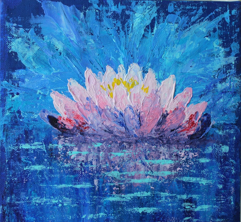 Lotus wall art water lily impasto painting original flower Etsy