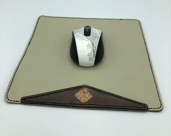 Double Layer Leather Mouse Pad Real Leather and Suede Green Mousepad with Yellow Vegetable Tan Wrist rest