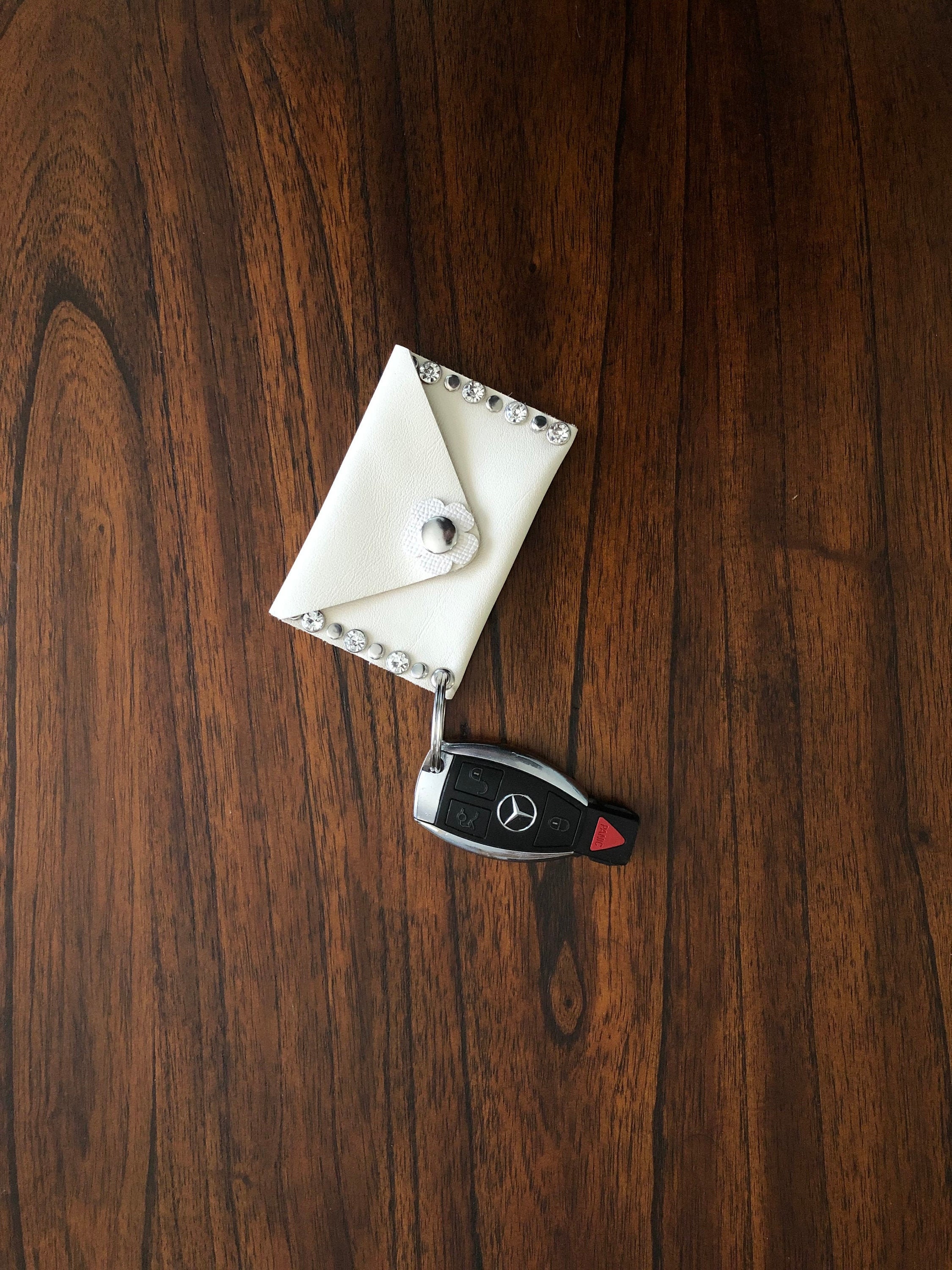 Leather Card Holder Keychain Envelope Charm Leather Key Fob Etsy