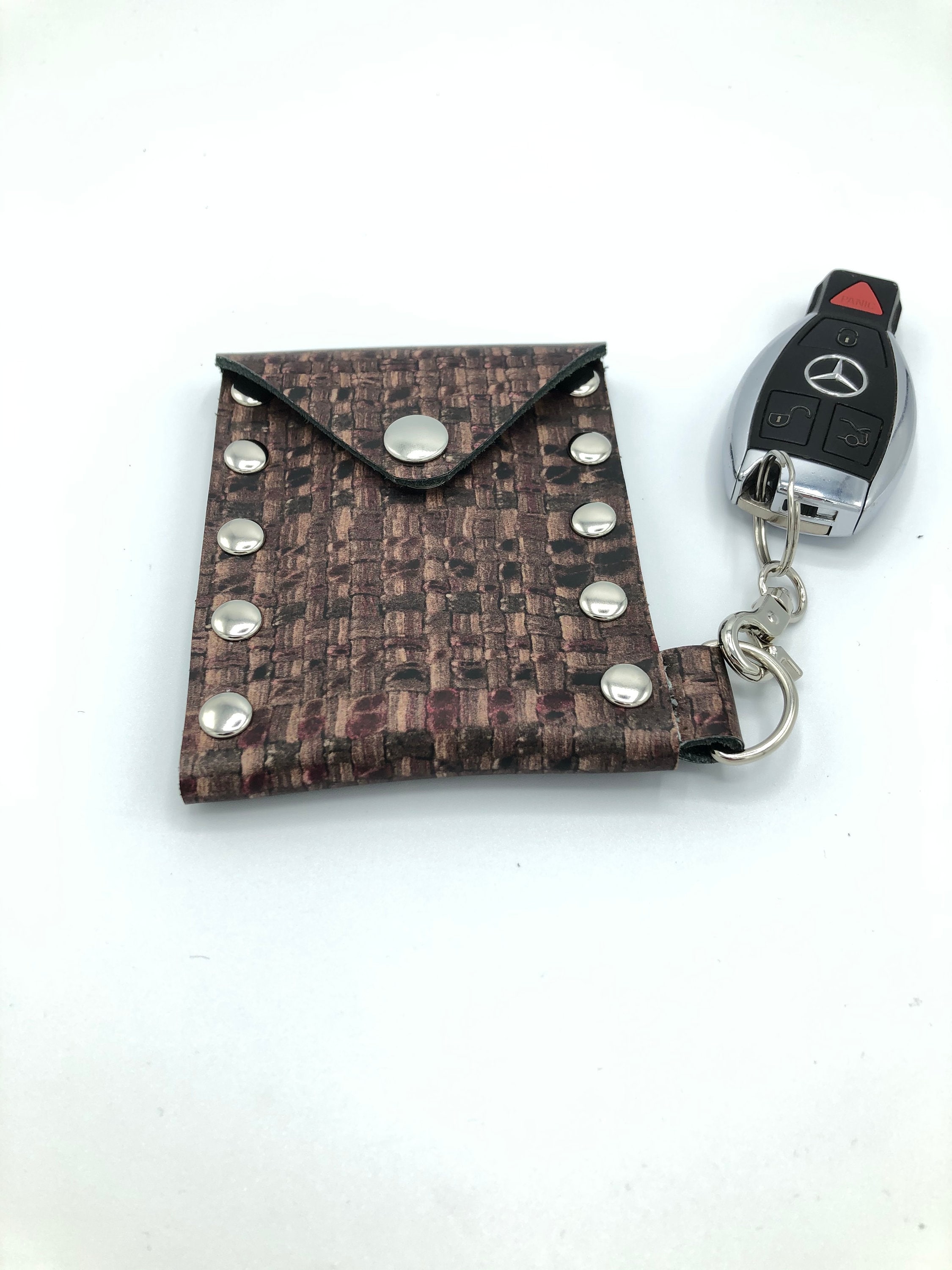 Leather Card Holder Keychain, Envelope Wallet, Leather Key Fob, Leather