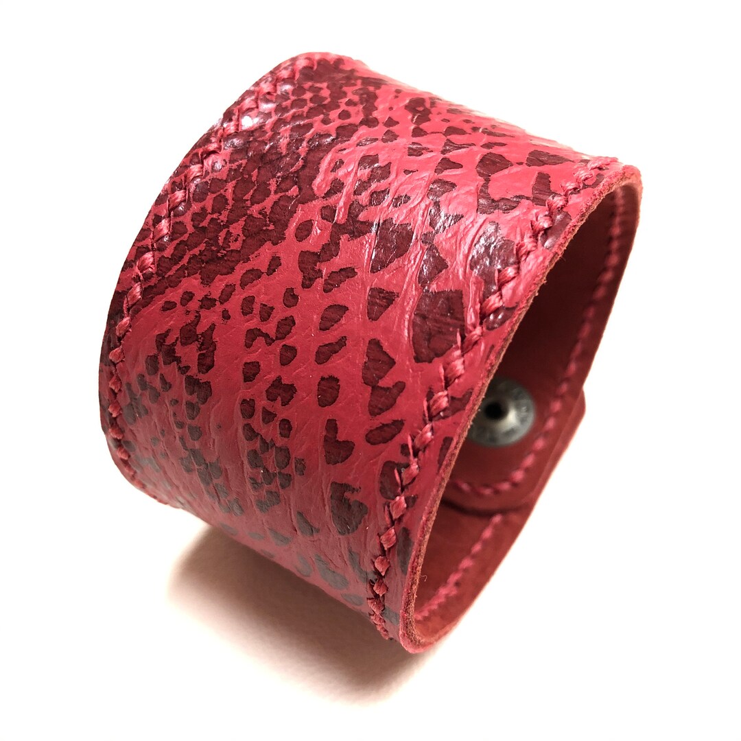 Snake Leather Bracelet, Reptile Print Bracelet Cuff, Extra Slim Leather