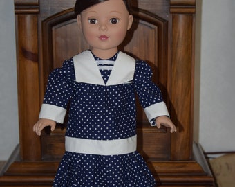 1900 Sailor dress school attire fits modern 18 inch tall dolls such as American Girl, Our Generation, Sophia's Everyday Girl, Journey Girls