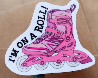 Rollerblade Sticker, Inline Skate Sticker, "I'm on a Roll" Affirmation Stickers | Hydro Flask Die Cut Sticker | Laptop Deco Sticker