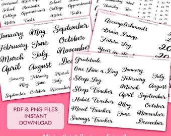 Minimalist Planner Header Digital Stickers – Beginner-Friendly Print & Cut Bullet Journal Setup