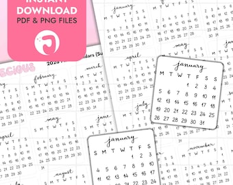 2026 Mini Calendar Printable Stickers – Digital Planner Stickers, Monday & Sunday Start