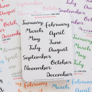 Small Script Month Planner Stickers, Monthly Stickers for Planners, Calendars and Scrapbooks (SW-002)