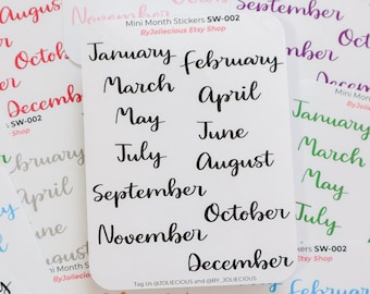 Small Script Month Planner Stickers, Monthly Stickers for Planners, Calendars and Scrapbooks (SW-002)