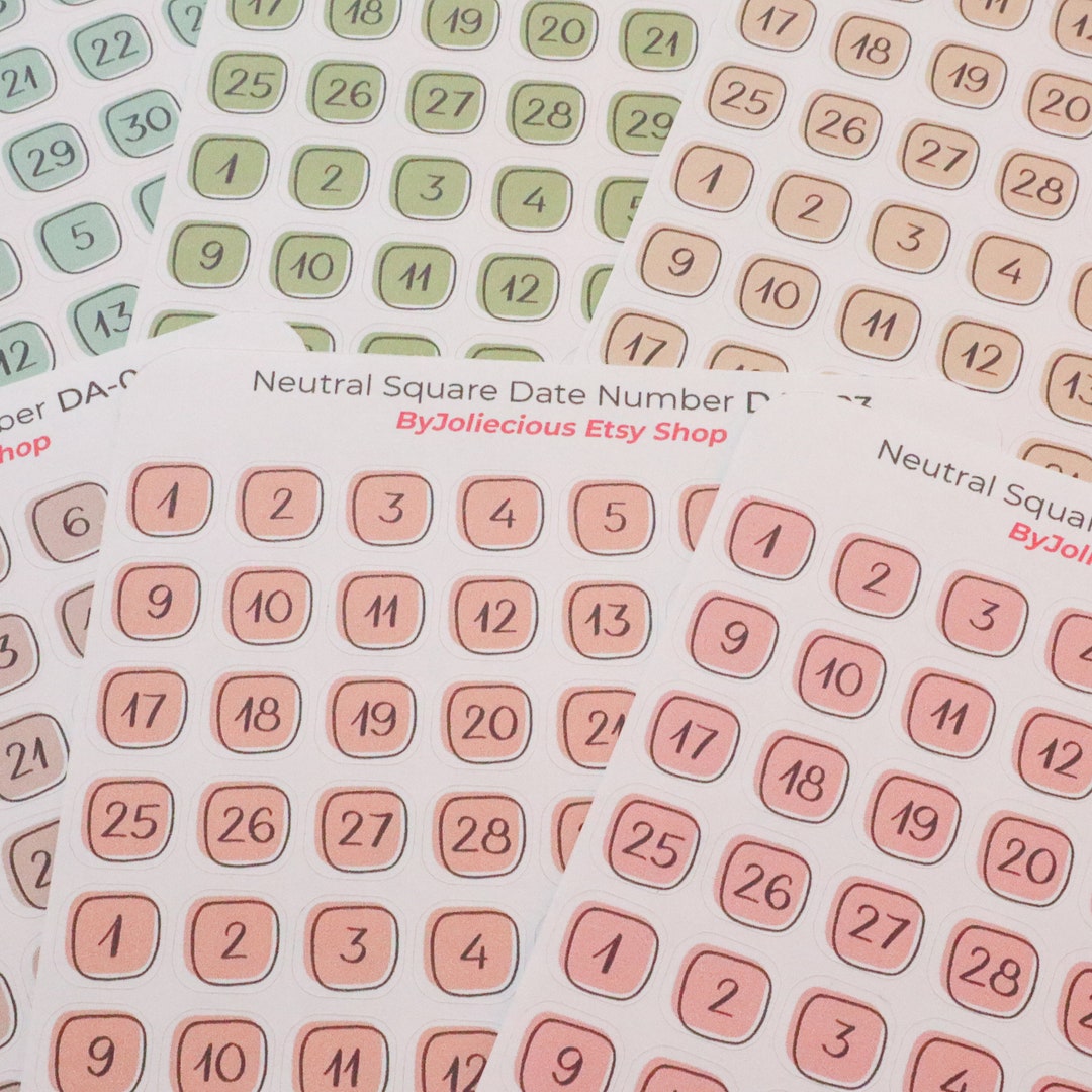 Square Neutral Color Date Number Stickers for Planner, Cute Calendar ...