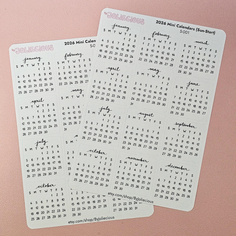 2026 Mini Monthly Calendar Stickers for Bullet Journal, A5, Scrapbook ...